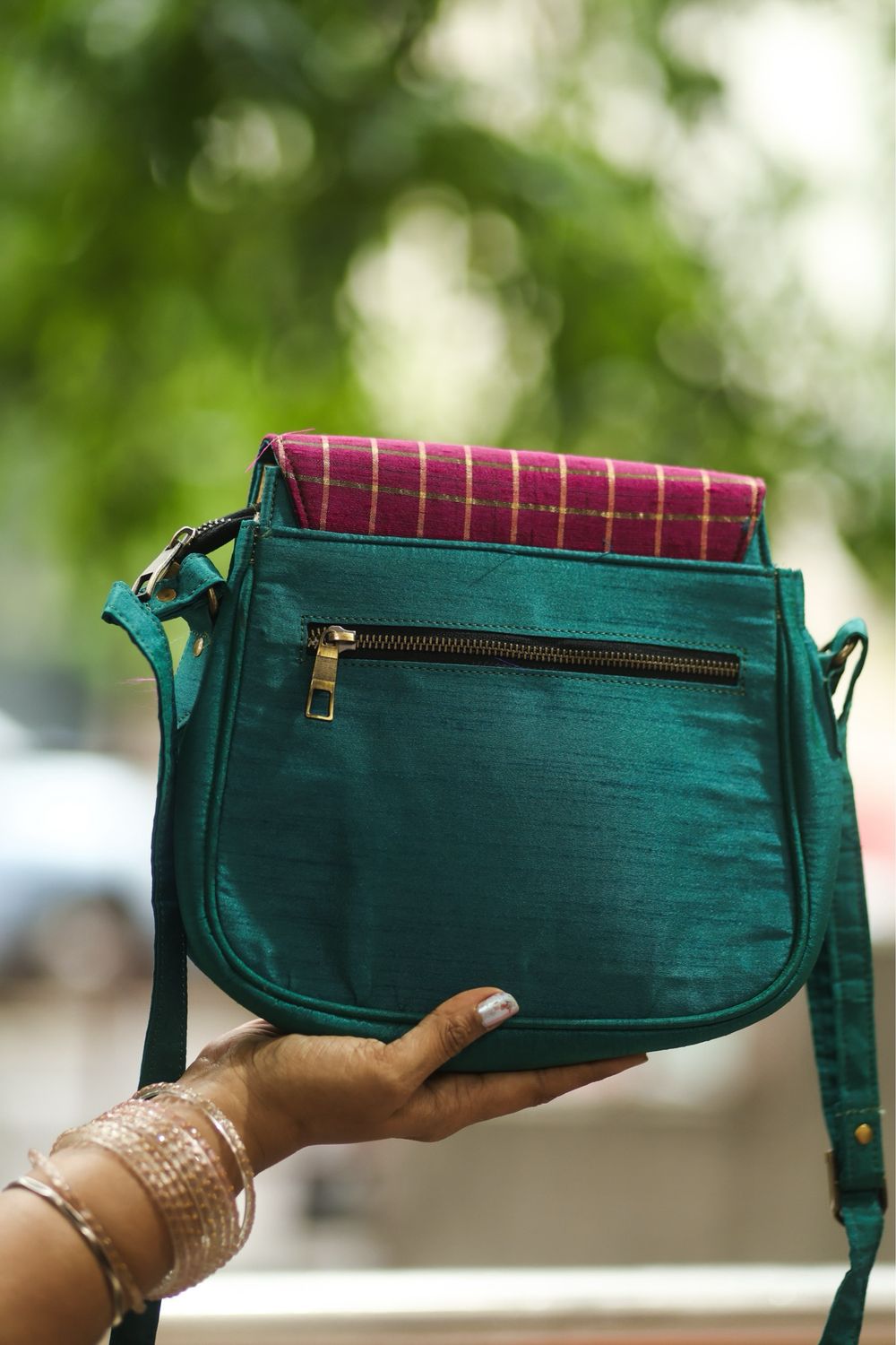 Peacock Green With Dark Pink