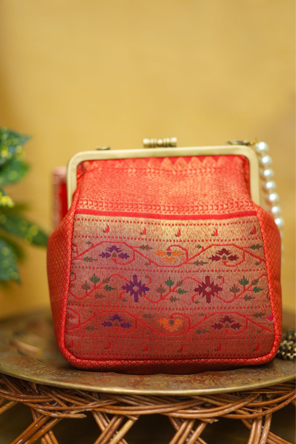 Meenakari Paithani Work Red Small Damru