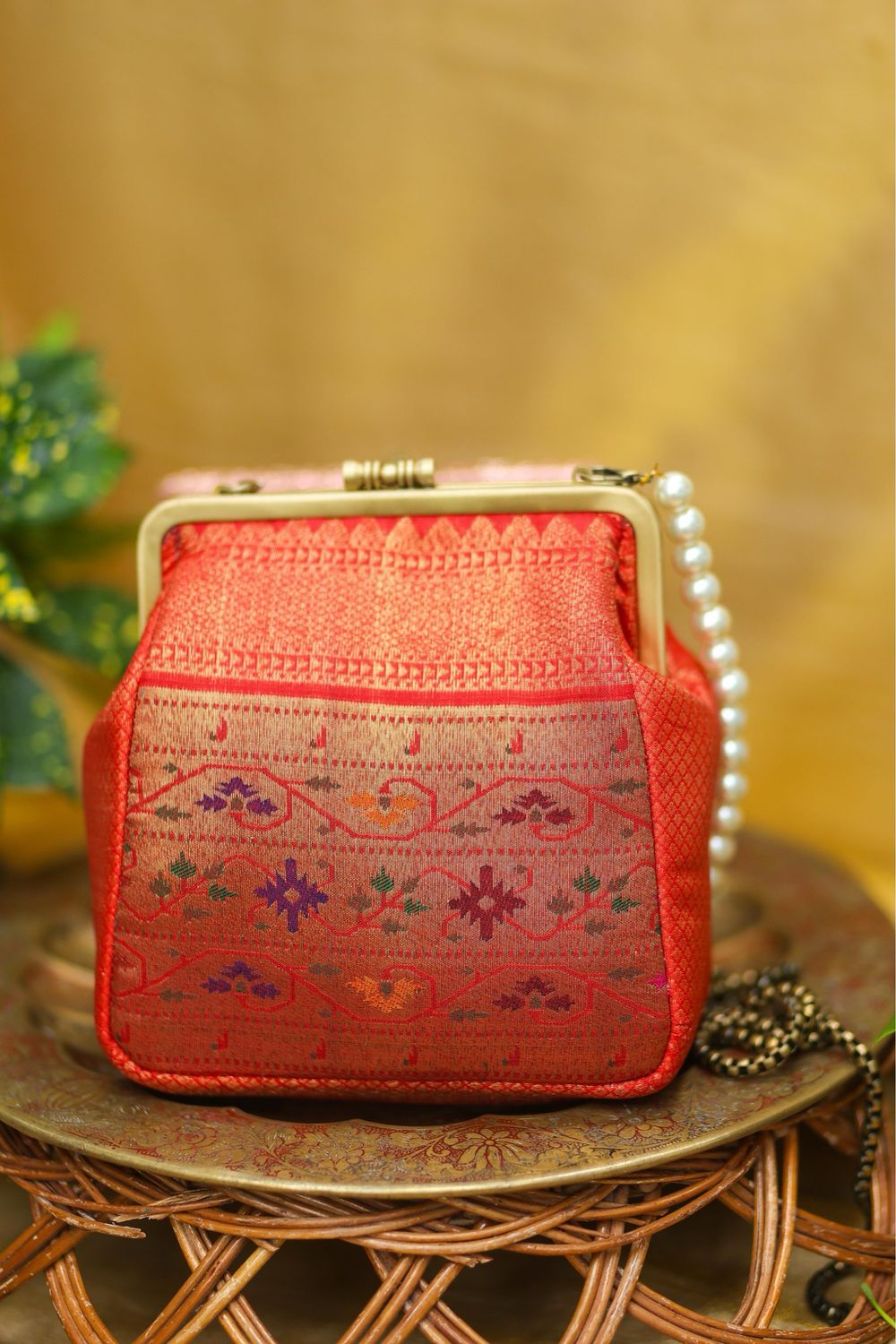 Meenakari Paithani Work Red Small Damru