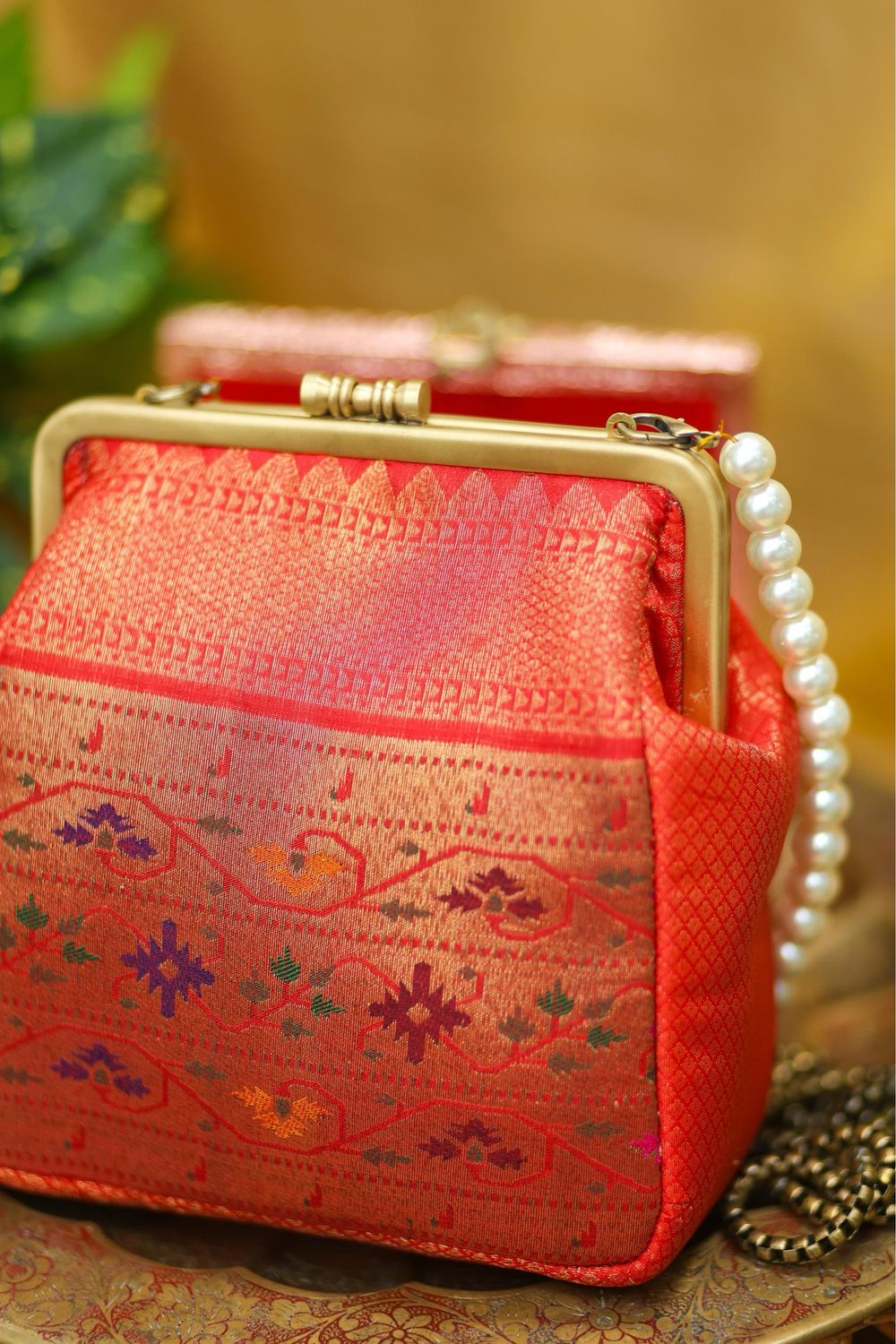 Meenakari Paithani Work Red Small Damru