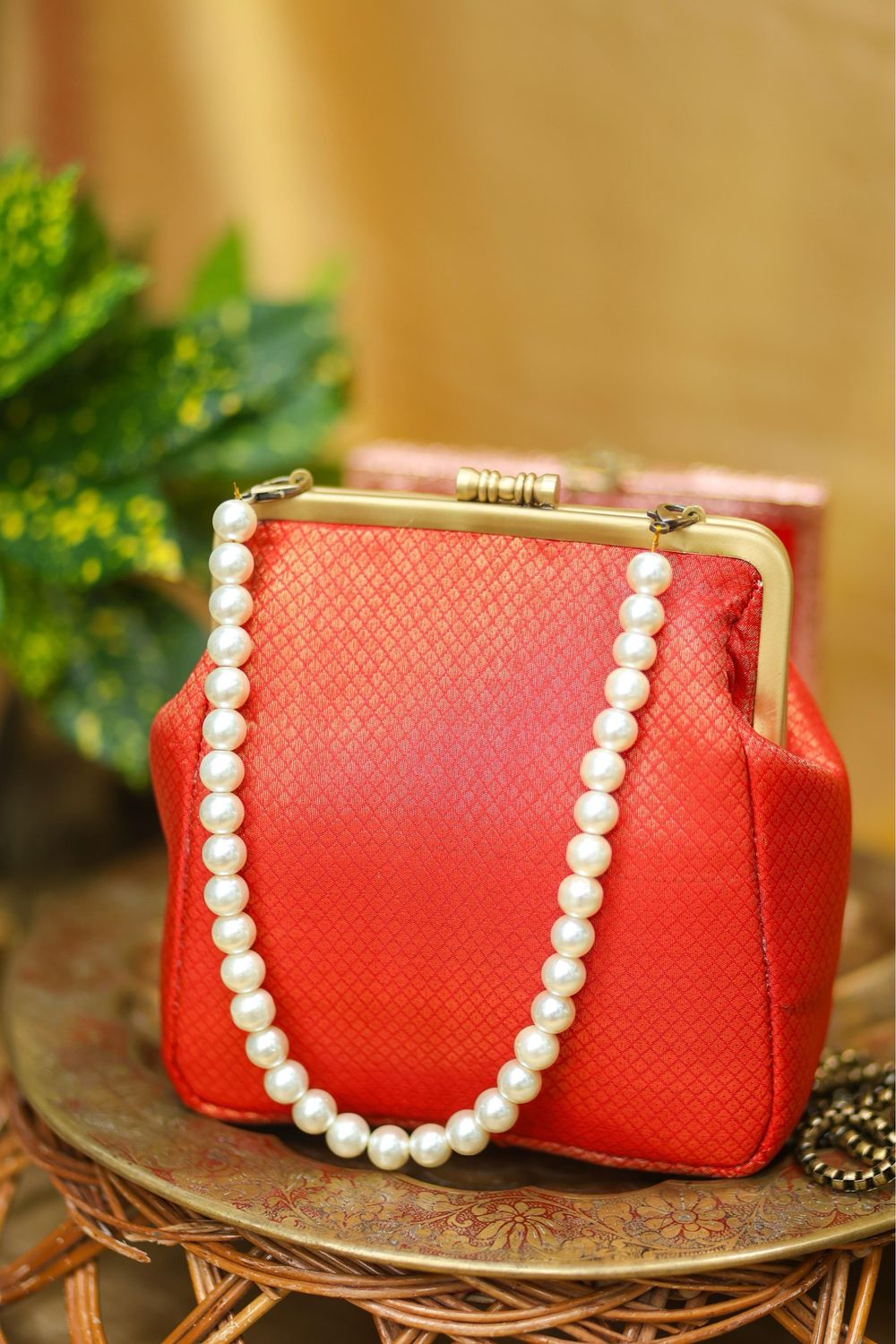 Meenakari Paithani Work Red Small Damru
