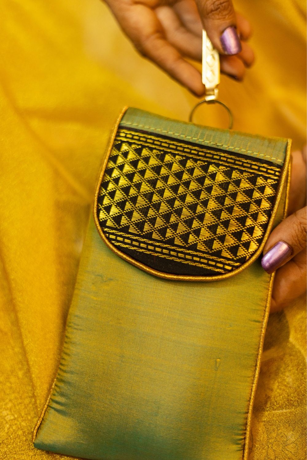 Meenakshi Green With Brown Silver Zari