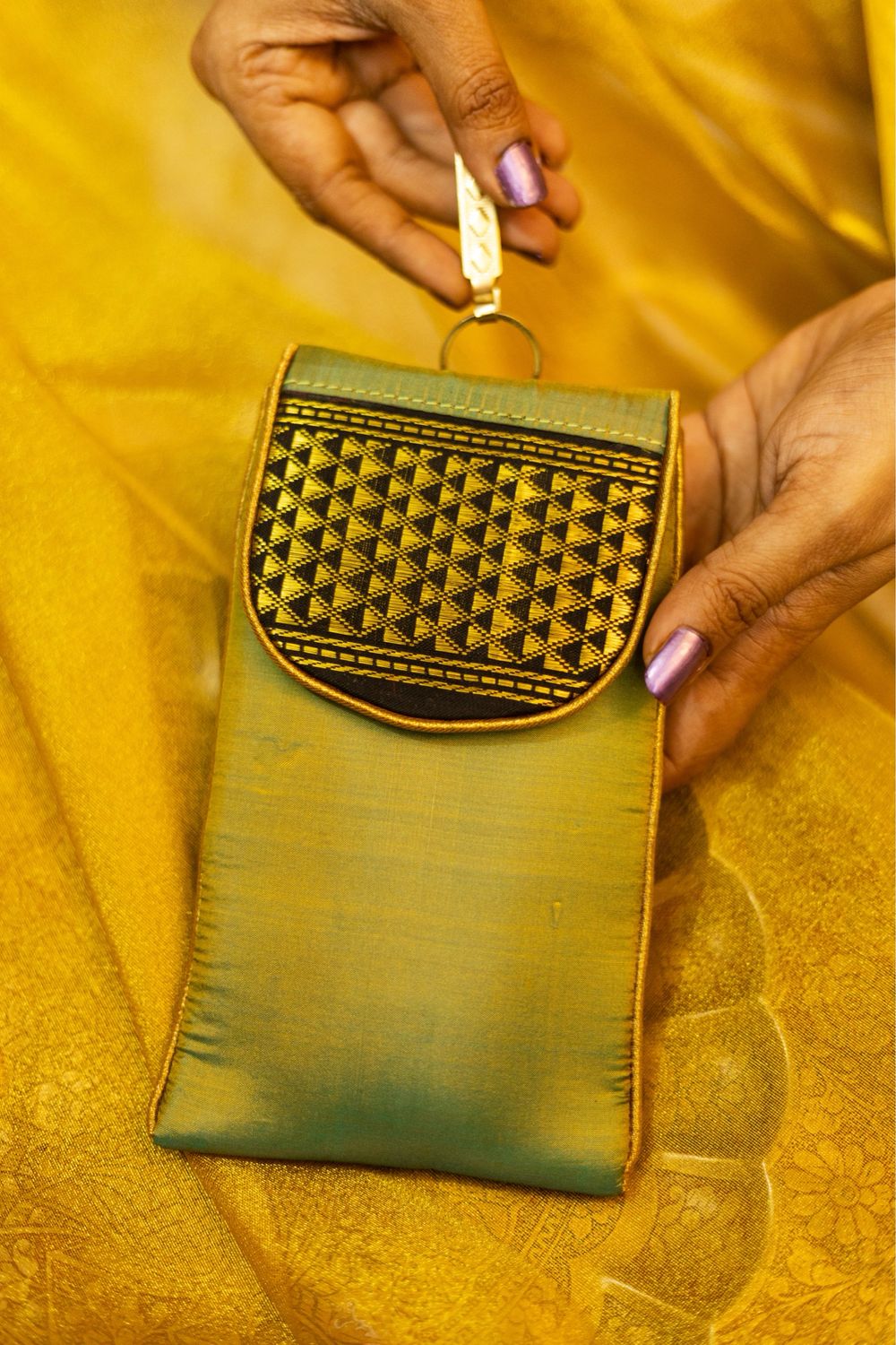 Meenakshi Green With Brown Silver Zari