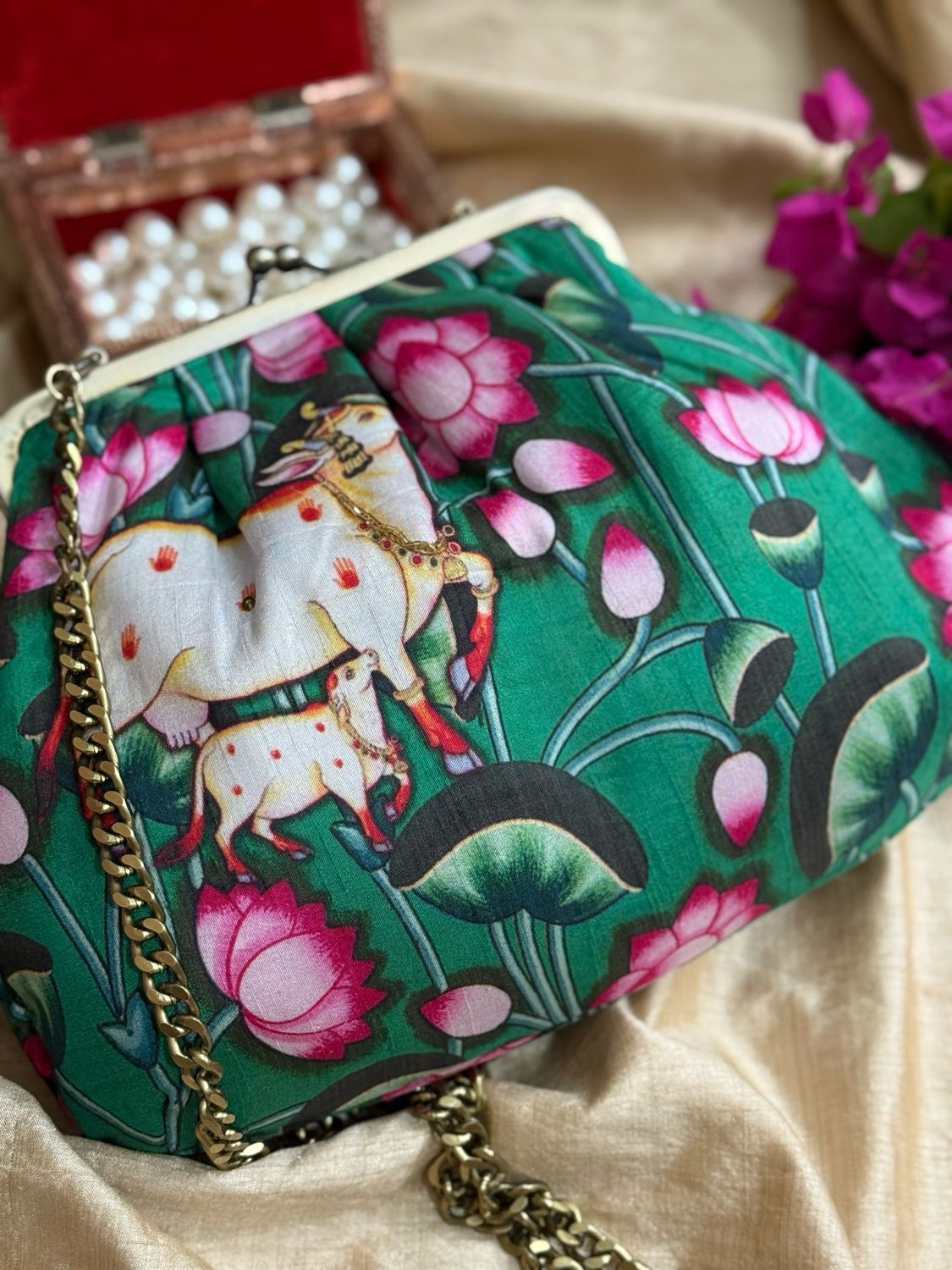 Pichwai Cow Green Money Purse
