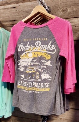 DHO 3/4 Sleeve Shirt - Fuchsia/Gray