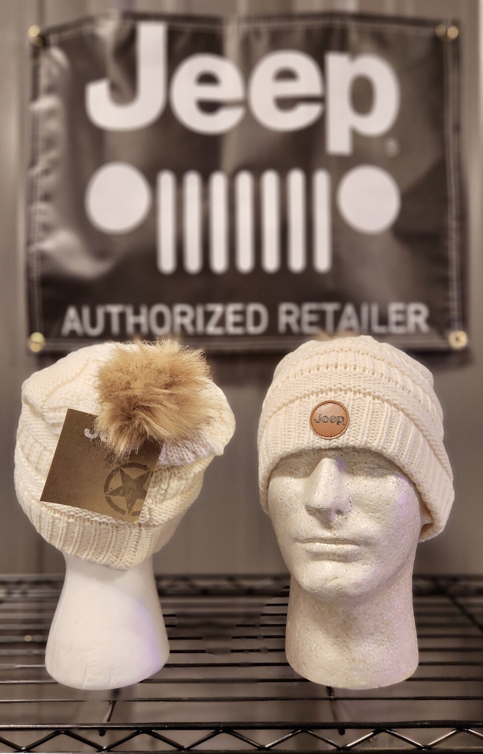 Jeep Beanie - Ivory Pom Pom