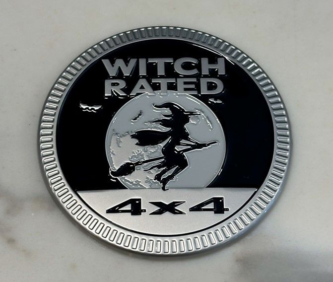 Jeep Badge - Witch Rated - Silver Broom