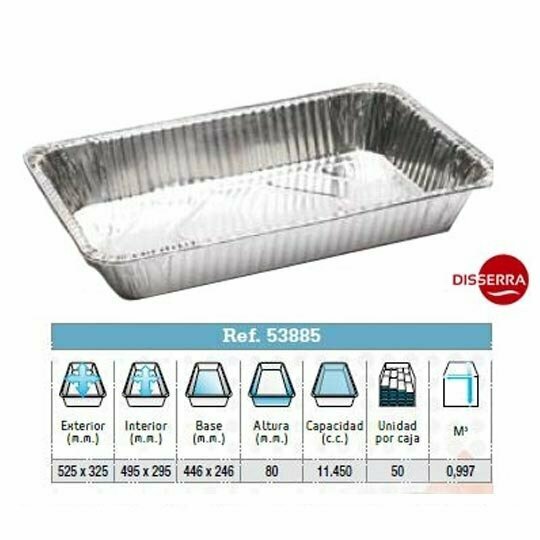 Envase aluminio TERNASCO 525x325x80 cm. (unidad suelta). Los envases de aluminio son ligeros, flexibles y fáciles de reciclar, higiénicos, no tóxicos y mantienen el sabor y el aroma.