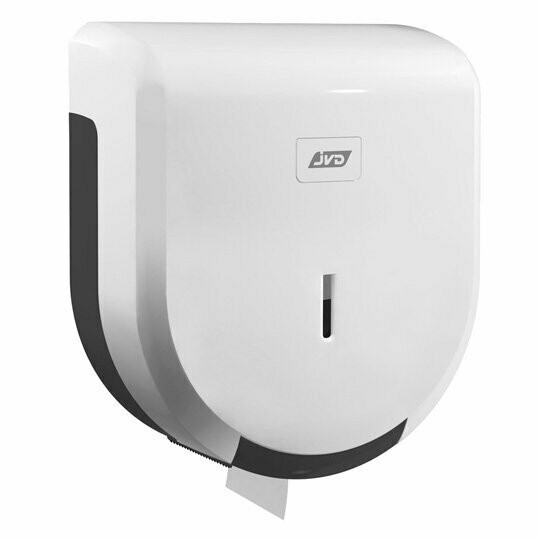 Dispensador de papel higiénico DISSERRA JUMBO para bobina de 200m. Cubierta ABS blanca y chasis ABS gris.