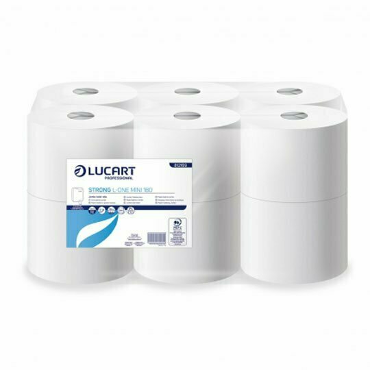 Papel higiénico DOSIFICADO STRONG L ONE MINI 2 capas 180 metros (Paquete 12 unidades). Strong es la línea completa de productos realizados con el 100% de fibras de celulosa virgen.