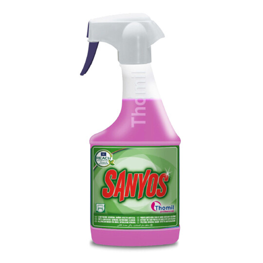 Limpiabaños desincrustante antical SANYOS (Pulverizador 750 ml). Limpiador baños es un detergente ácido que asegura una limpieza rápida y eficaz. Elimina sin dificultad las manchas de jabón y cal. Limpiabaños desincrustante antical SANYOS (Pulverizador 750 ml). Limpiador baños es un detergente ácido que asegura una limpieza rápida y eficaz. Elimina sin dificultad las manchas de jabón y cal.
