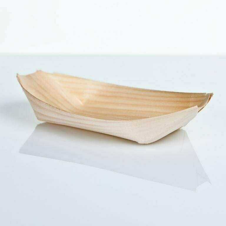 Barqueta de madera serie NIPÓN presentación degustaciones de aperitivos en catering y hostelería (Paquete 50 unidades)