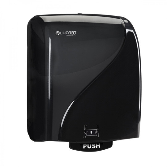 Dispensador auto cortante dosificador papel manos negro identity. producto diseñado con precorte para ahorrar papel y prevenir atascos.
