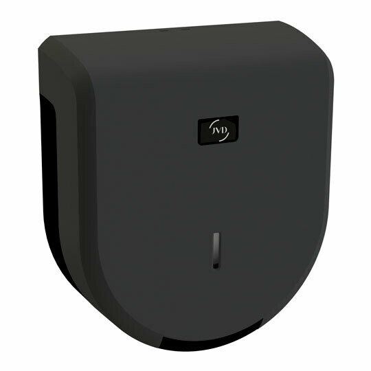 Dispensador de papel higiénico CLEANLINE JUMBO para bobina de 200m con una cubierta ABS negra y chasis ABS gris.