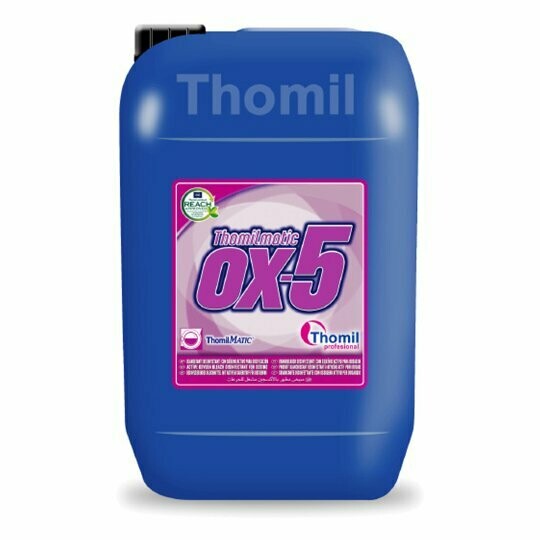 Blanqueante oxigenado OX5 (Jerrican 24 kg). Blanqueante con oxigeno activo para el lavado textil. Blanquea y desmancha todo tipo de ropa, incluso a baja temperatura. Blanqueante oxigenado OX5 (Jerrican 24 kg). Blanqueante con oxigeno activo para el lavado textil. Blanquea y desmancha todo tipo de ropa, incluso a baja temperatura.