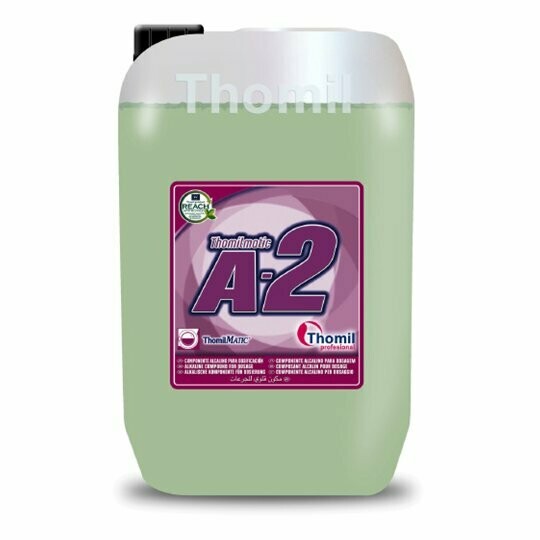 Detergente alcalino lavandería A2 (jerricán 25 kg). Componente alcalino para el lavado textil. Detergente líquido alcalino para el lavado de todo tipo de ropa, excepto la delicada. Detergente alcalino lavandería A2 (jerricán 25 kg). Componente alcalino para el lavado textil. Detergente líquido alcalino para el lavado de todo tipo de ropa, excepto la delicada.