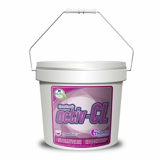 Blanqueante desinfectante ACTIV CL polvo (Cubo 10 kg). Blanqueante de cloro depurado para ropa blanca que se utiliza como auxiliar y reforzante del lavado, aumentando el blanco de la ropa sin dañarla. Blanqueante desinfectante ACTIV CL polvo (Cubo 10 kg). Blanqueante de cloro depurado para ropa blanca que se utiliza como auxiliar y reforzante del lavado, aumentando el blanco de la ropa sin dañarla.