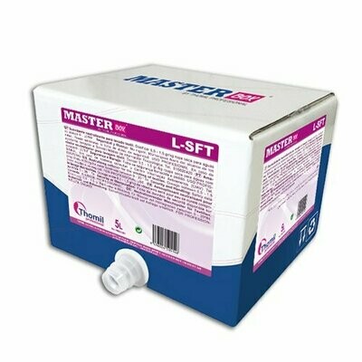 Suavizante neutralizante MASTERBOX LSFT (Garrafa 5 litros). Suavizante textil con muy alto nivel de concentración en materia activa. Elimina incrustaciones y el agrisamiento en los textiles.