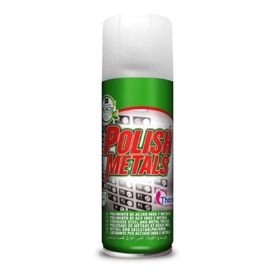 Aerosol limpiador POLISH METALS (Spray 400 ml). Limpia y abrillanta las superficies y utensilios metálicos. Gracias a su espuma activa pule y protege creando una película protectora.
