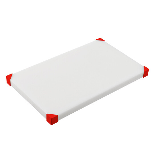 Tabla de corte antideslizante se asienta correctamente sobre las superficies de trabajo gracias a sus esquinas permanentes de caucho sobreinyectado. Tabla de corte antideslizante se asienta correctamente sobre las superficies de trabajo gracias a sus esquinas permanentes de caucho sobreinyectado.