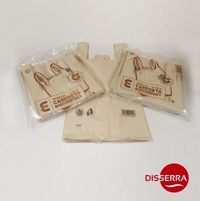 Bolsa camiseta biocompostable incolora 40x50 cm galga 90 (Paquete 100 unidades) Bolsa biodegradable y compostable para residuos orgánicos 100% ecológica.