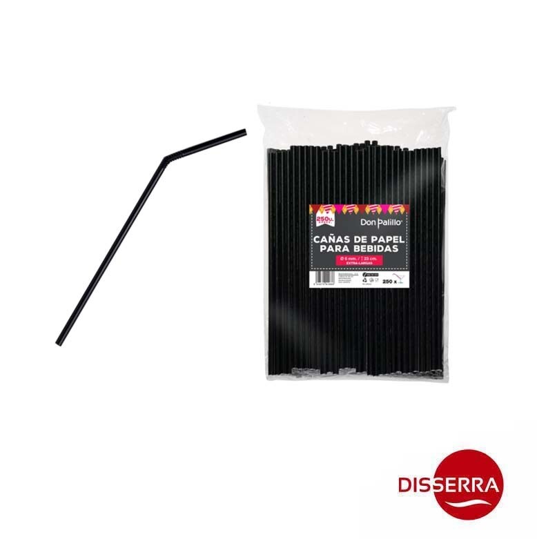 Caña cartón flexible negra Ø6 mm largo 23 cm (Paquete 1000 unidades).  Ideal para eventos al aire libre, catering, fiestas, cocteles, etc.