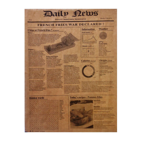 Papel PERIÓDICO ANTIGRASA KRAFT 35x27 cm 35 gr (Caja 1000 uds) Excelente papel para envolver sándwiches, bocadillos, patatas fritas o para usar en cestas de aperitivos y frituras. Papel PERIÓDICO ANTIGRASA KRAFT 35x27 cm 35 gr (Caja 1000 uds) Excelente papel para envolver sándwiches, bocadillos, patatas fritas o para usar en cestas de aperitivos y frituras.