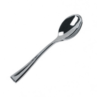 Mini cuchara metalizada gris 10 cm (Paquete 50 unidades). Mini cuchara ideal para degustaciones aperitivos y tapas en salones de celebraciones, catering, eventos, ect. Mini cuchara metalizada gris 10 cm (Paquete 50 unidades). Mini cuchara ideal para degustaciones aperitivos y tapas en salones de celebraciones, catering, eventos, ect.