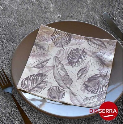 Servilleta Drylace Bioflush Amazonia antracita 40x40 1 capa (Caja 600 unidades). Servilletas con patrones florales perfectas para restaurantes donde tengan una decoración basada en plantas.