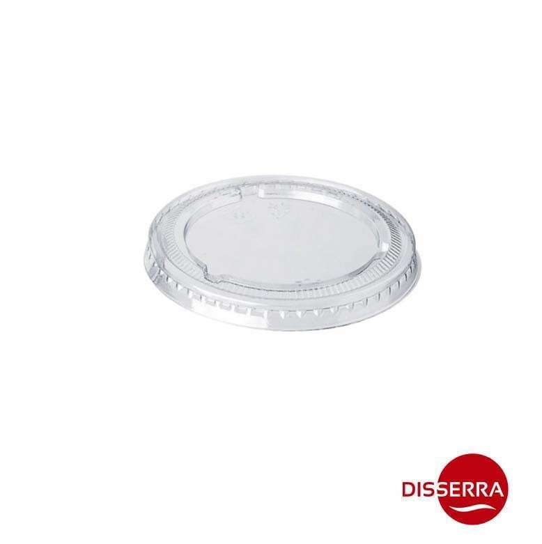 Tapa tarrina PET TRANSPARENTE Ø65 mm (Ristra 100 unidades). Tapa para tarrina nuestra referencia CO09106. Tapa fabricada en PET 100% reciclable.