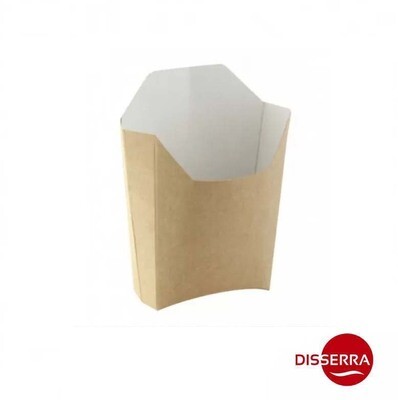 Envase cartón Kraft tipo Bolsillo 11,5x9x11 cm (Caja 1200 unidades). Envase abierto de cartón kraft fritos, en especial las patatas fritas. Ideal en bares y restaurantes para take away, fast food, etc