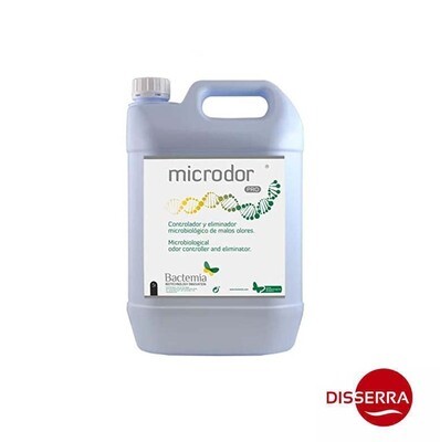 Eliminador de Olores MICRODOR PRO (Garrafa 5 l). Formulación liquida integrada por microorganismos naturales seleccionados, tensoactivos y agentes perfumantes. Biodegradable.