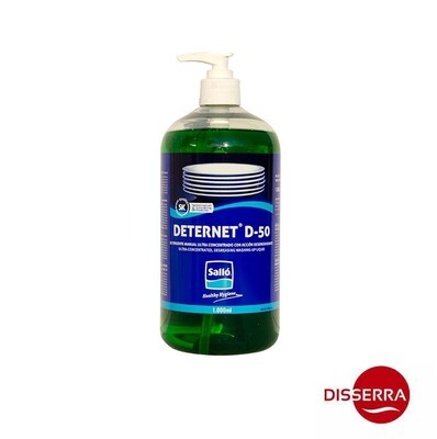 Lavavajillas manual Hiper concentrado DETERNET D50 (Botella 1 l). Detergente muy concentrado para lavado manual de vajillas y todo tipo de utensilios de cocina.
