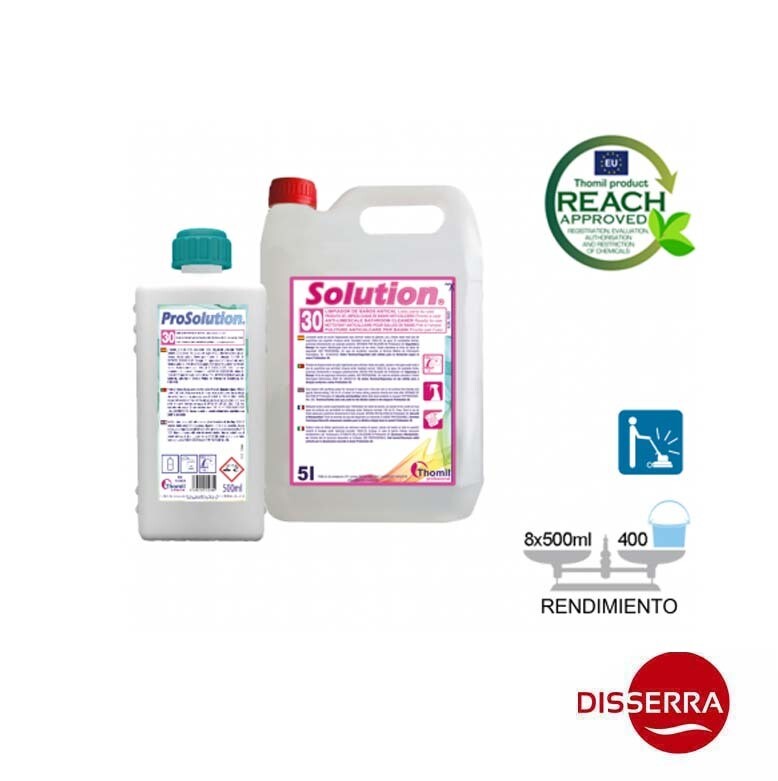 Limpiador concentrado Baños efecto Antical PROSOLUTION 30 500 ml (Caja 8 unidades). Limpiador ácido de baños con acción antical.