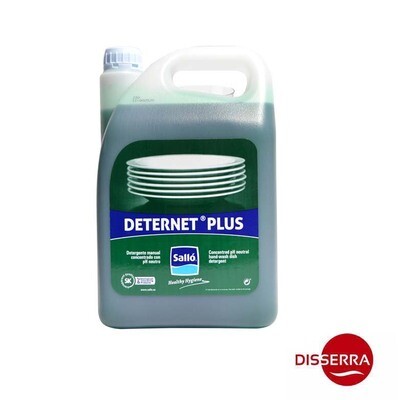 Lavavajillas manual concentrado DETERNET PLUS (Garrafa 5 l). Detergente concentrado con pH neutro para lavado manual de vajillas y todo tipo de utensilios de cocina.