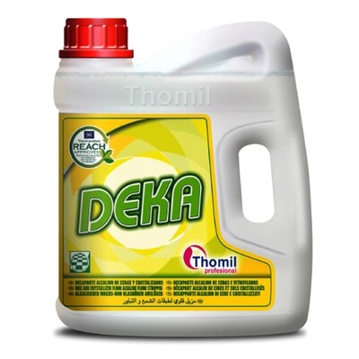 Decapante para suelos DEKA (garrafa 4 litros). Por su composición y carácter alcalino actúa no sólo como decapante, sino como un enérgico limpiador de acción desengrasante.