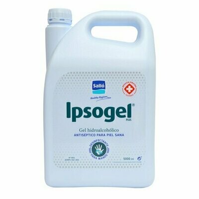 Hidrogel viricida manos IPSOGEL PLUS Garrafa 5 litros. Desinfectante Antiséptico de piel sana para la desinfección higiénica y quirúrgica de las manos.