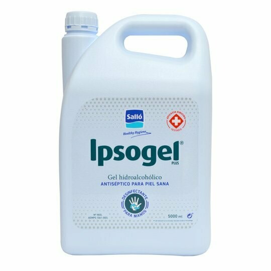 Hidrogel viricida manos IPSOGEL PLUS Garrafa 5 litros. Desinfectante Antiséptico de piel sana para la desinfección higiénica y quirúrgica de las manos.