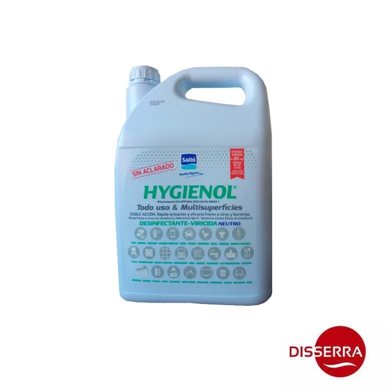 Desinfectante HYGIENOL de triple acción y de rápida y actuación frente a bacterias, hongos y levaduras. Elimina el 99,9% de los microorganismos. Adecuado para evitar la propagación del Coronavirus.