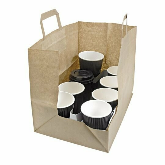 Bolsa papel KRAFT CATERING con ASAS 320x220x240 mm (Caja 250 uds)El papel Kraft es obtenido a través de la pulpa de la madera y que generalmente no suele blanquearse, de ahí que tenga ese tono marrón.