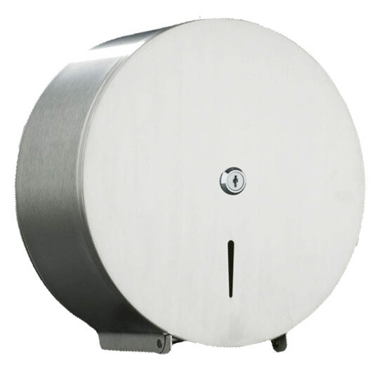 Dispensador higiénico industrial ACERO INOXIDABLE satinado para bobina de 200 mts. Mandril en metal de Ø45 mm. Dispensador higiénico industrial ACERO INOXIDABLE satinado para bobina de 200 mts. Mandril en metal de Ø45 mm.