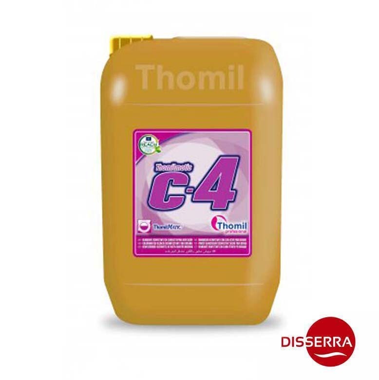 Blanqueante lavandería C4 (Jerrican 24 kg). Blanqueante con cloro activo para el lavado textil. Producto blanqueante y desodorizante. Aditivo de enjuague líquido en base a cloro activo.
