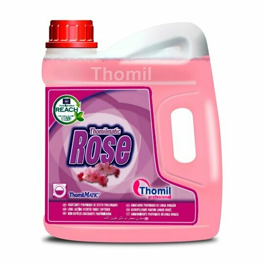 Suavizante concentrado ROSE MOSQUETA (Garrafa 4 l). Suavizante textil altamente concentrado y de muy alto rendimiento. Su agradable perfume con aroma Rosa Mosqueta perdura durante tiempo.