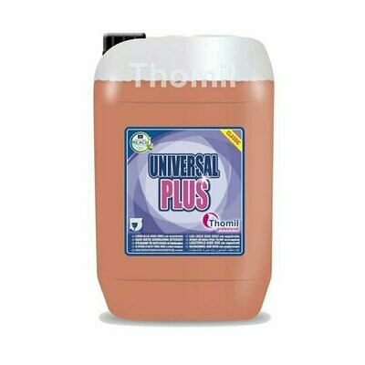 Lavavajillas Maquina UNIVERSAL PLUS Extra Concentrado (Jerrican 25 Kg). Detergente líquido concentrado de espuma controlada, indicado especialmente para máquinas lavavajillas automáticas.