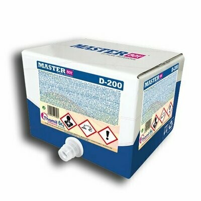 Lavavajillas máquina MASTERBOX D200 (Garrafa 6 kg). Detergente líquido concentrado para aguas blandas y medias, formulado especialmente para máquinas lavavajillas automáticas y túneles de lavado.
