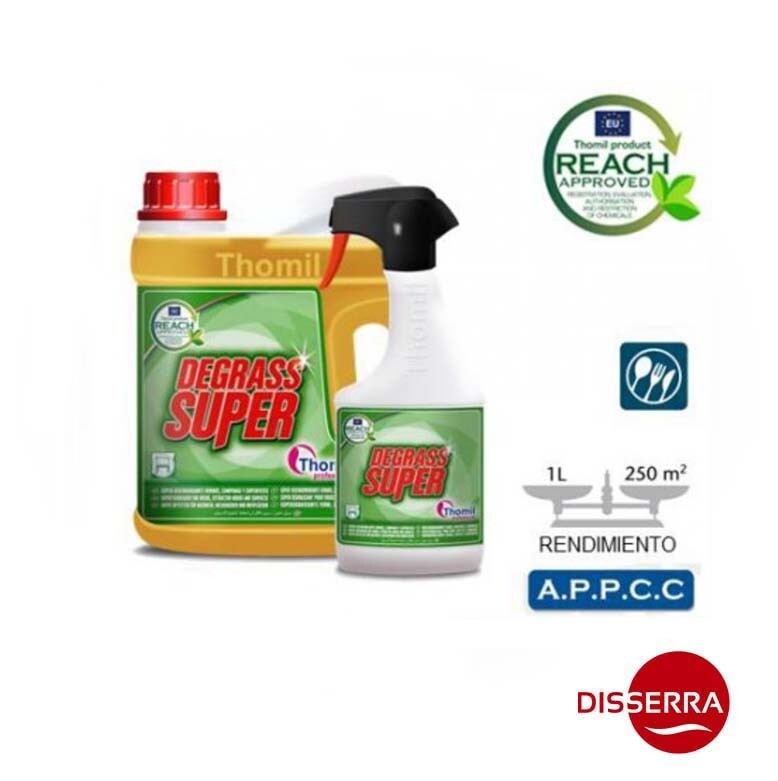 Super desengrasante DEGRASS SUPER (Garrafa 4 l). Producto muy eficaz que por su efecto súper-adherente le mantiene en contacto con la suciedad durante un periodo de tiempo prolongado.