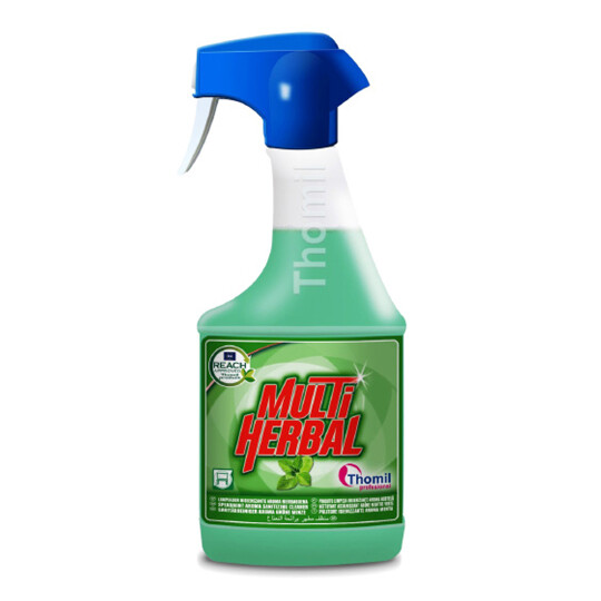 Multiusos hierbabuena MULTI HERBAL (Pulverizador 750 cc). Limpiador universal con bioalcohol, que proporciona una limpieza profunda y rápida SIN NECESIDAD DE ACLARADO.