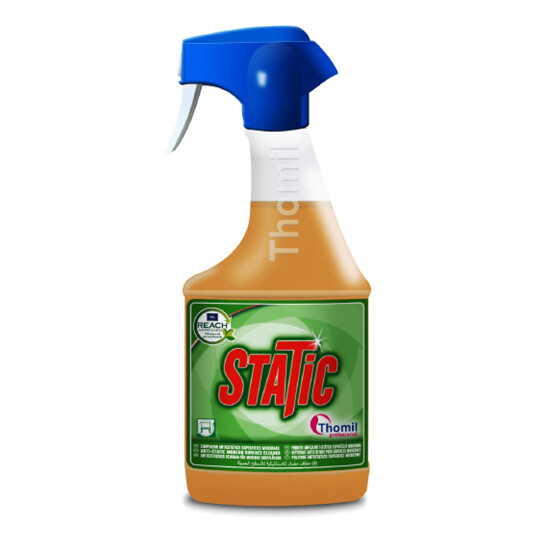 Limpiador antiestático STATIC (Pulv.750 ml). Limpiador con efecto antiestático, retrasa la aparición del polvo, alargando la vida útil de las superficies que limpia, protege y regenera. Limpiador antiestático STATIC (Pulv.750 ml). Limpiador con efecto antiestático, retrasa la aparición del polvo, alargando la vida útil de las superficies que limpia, protege y regenera.