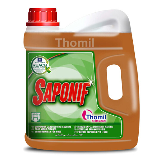 Limpiador jabonoso madera SAPONIF (Garrafa 4 l). Producto elaborado en base a jabones naturales y tensioactivos, que li9mpian, nutren y cuidan la madera.