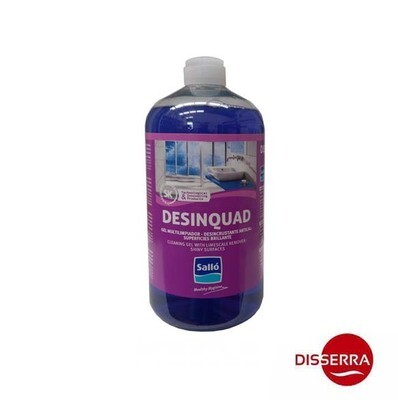 Limpiabaños/Desincrustante DESINQUAD 1 litro. Limpiador antical de uso diario. No aplicar sobre mármol ni granito. Gel desincrustante especial para baños. Desodorizante e higienizante.